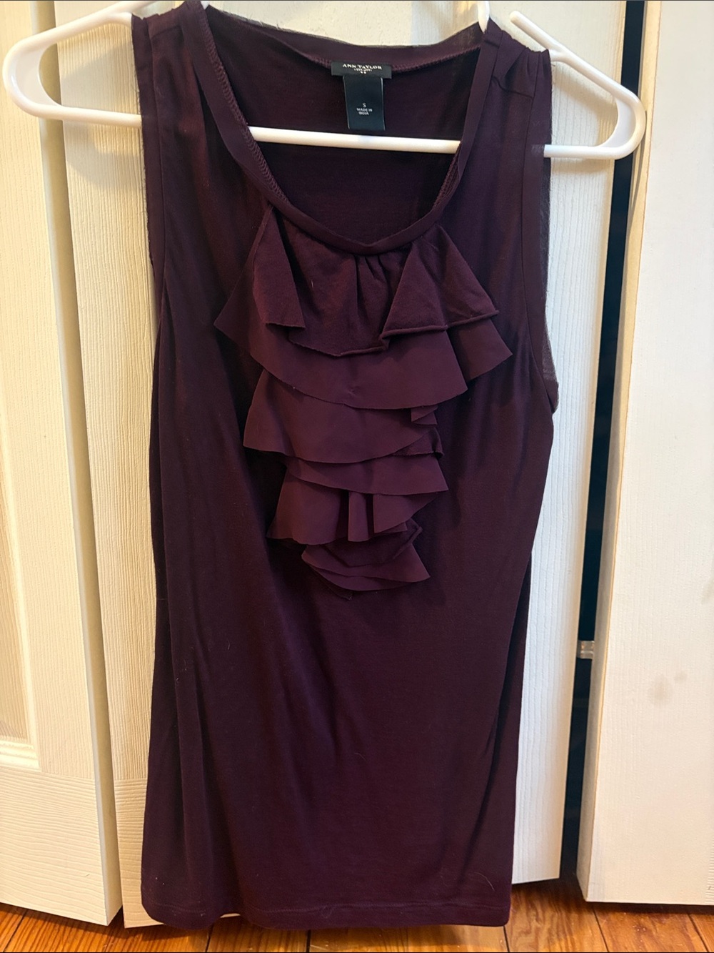 Ann Taylor Sleeveless Ruffle Front Knit Top - Deep Plum